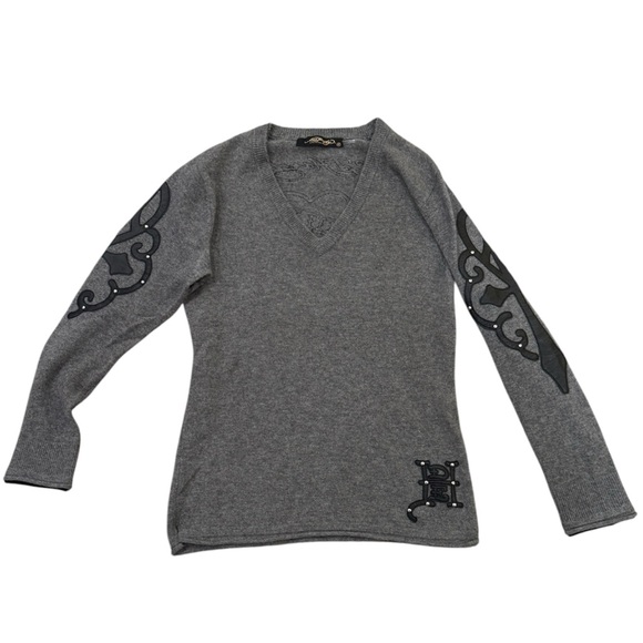 Ed Hardy Gray Sweater Sz M Love Kills Slowly Cashmere Wool Womens - Picture 2 of 6